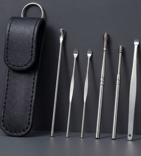 set 6 món lấy ráy tai inox 304 tặng kèm bao da